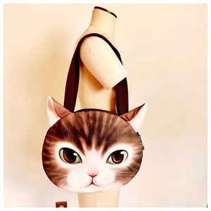 Miwo Cat 3D Face Head Oversized Shoulder Bag in Brown